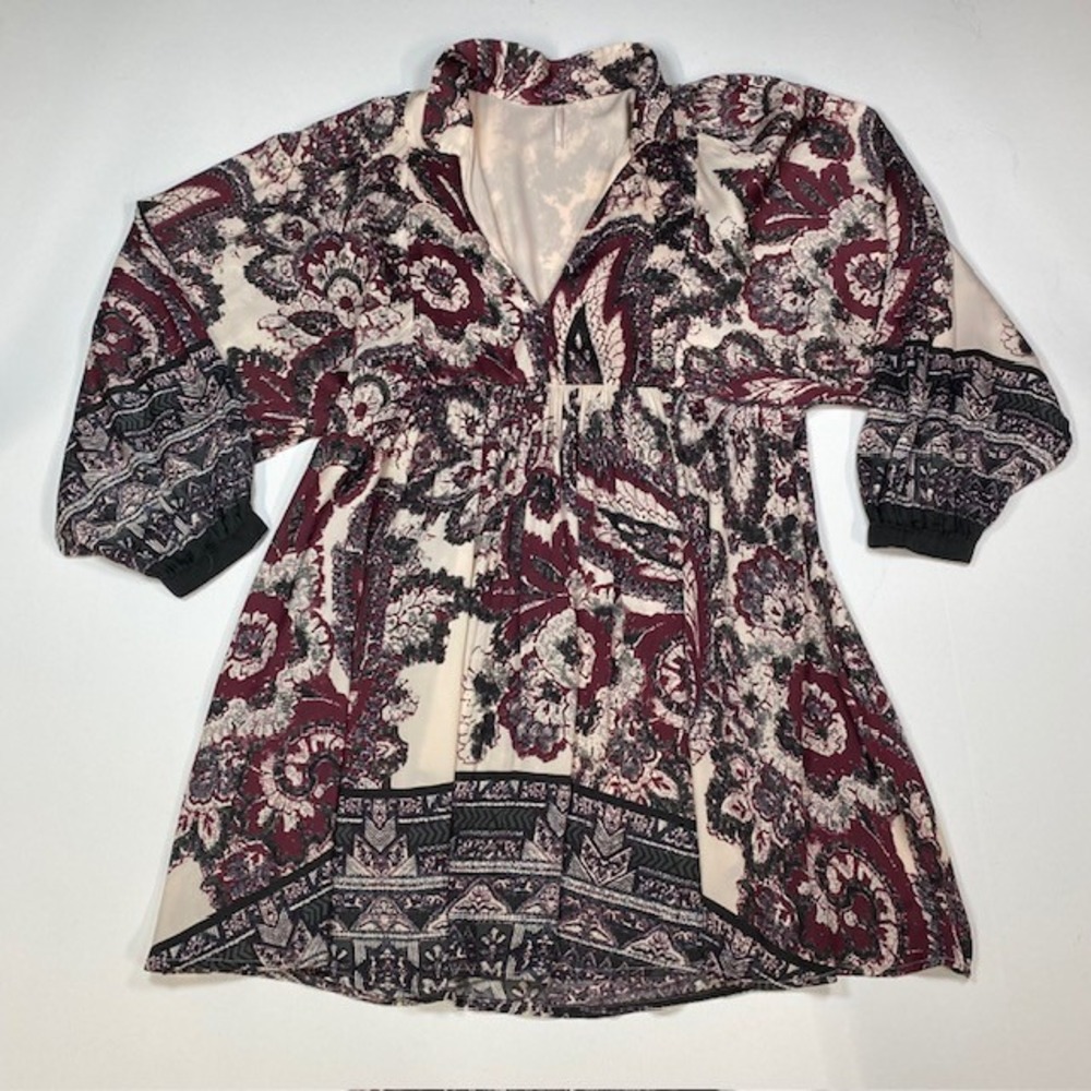 Free People Womens Boho Paisley Print Kimono Sleeve V Neck Smocked Waist Dress M